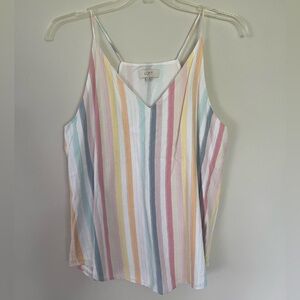 LOFT Rainbow Shimmer Stripe Tank Top